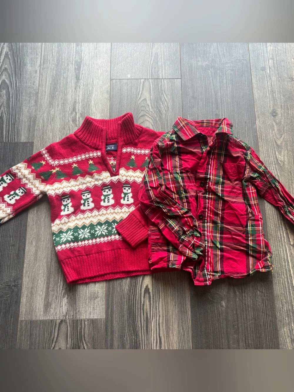 The Children's Place Red Holiday Fair Isle Sweater & Red Plaid Button Shirt Set